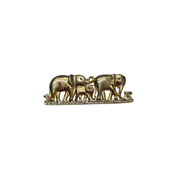 Vintage Gold Tone Elephant Family Pinback Brooch - Picture 8 of 9
